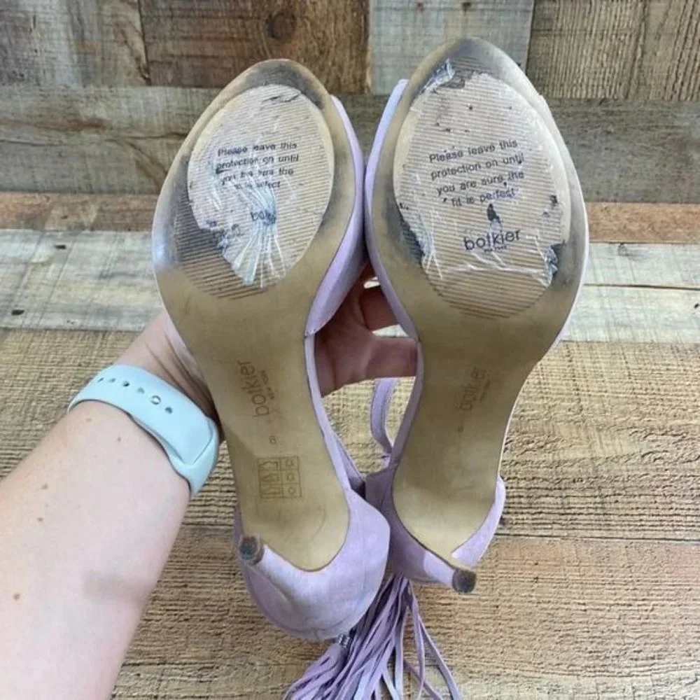 Botkier‎ New York Purple Suede Leather Tassel Slingback Heel Womens 8 Peep Toe